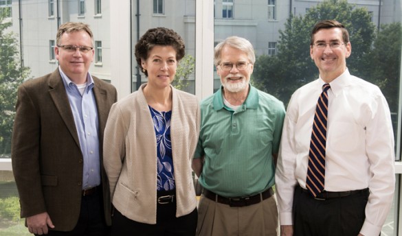 The team investigating RSV’s role in the initiation of asthma includes, from left, Emory University’s Marty Moore, M.D., VUMC’s Tina Hartert, M.D., Emory’s Larry Anderson, M.D., and VUMC’s Stokes Peebles, M.D. (photo by Jack Kearse)