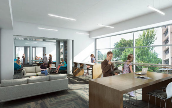 The second-floor student lounge of the Eskind Biomedical Library renovation. (Rendering by Hastings Architectural Associates)