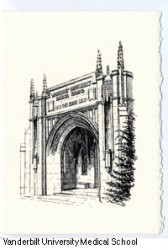 Drawing of entrance to Vanderbilt University School of Medicine by Robert Vantrease