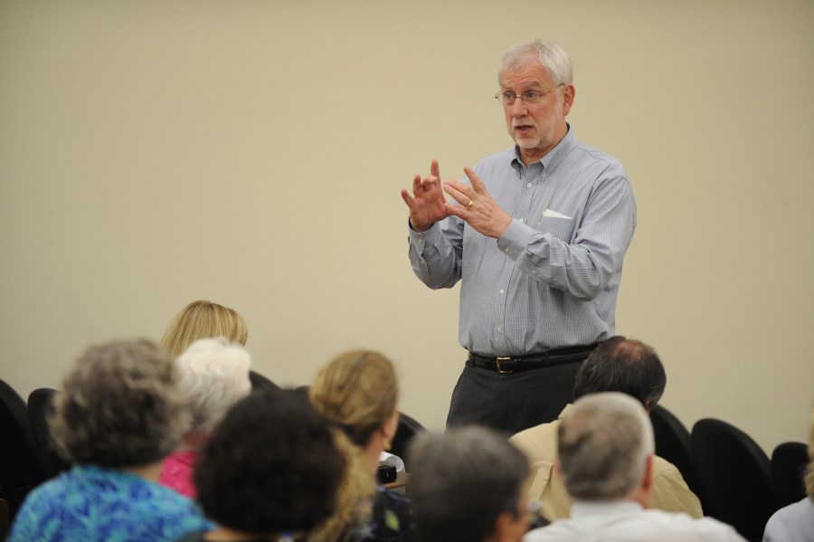 McCarty addresses library staff members during a recent meeting.  As Provost, he has responsibility for academic programs across the University. (photo by John Russell)