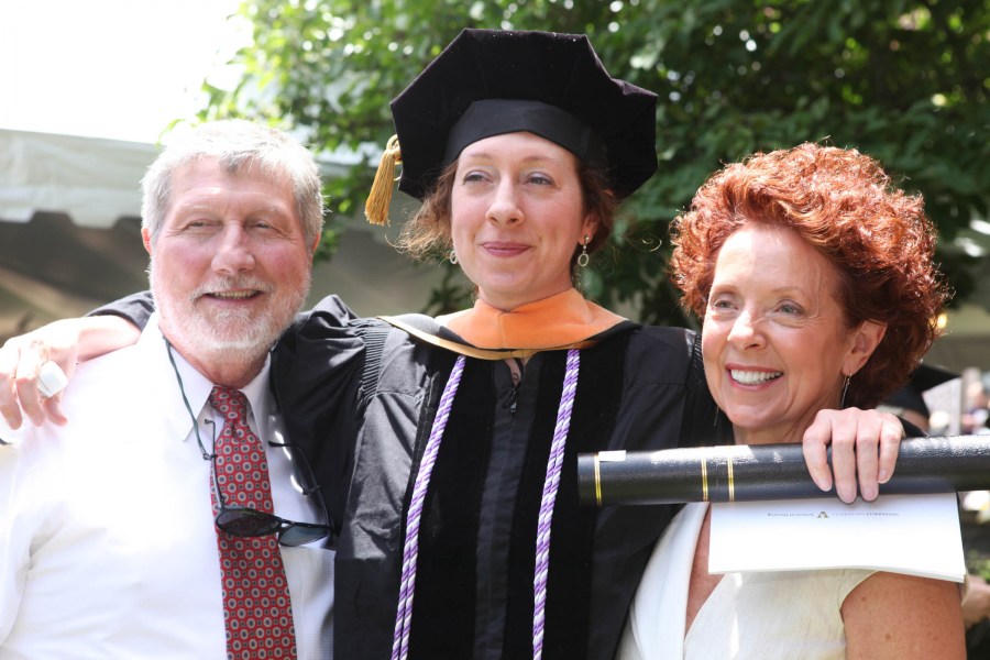 Carole Ziegler, center, with her parents, Fred and Victoria Ziegler, after the Nursing School ceremony. (photo by Susan Urmy)