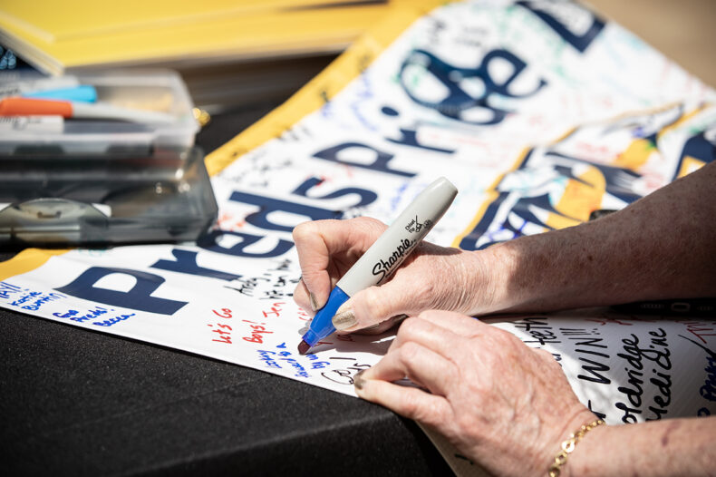 Several employees signed a banner supporting the Predators. (photo by Erin O. Smith)