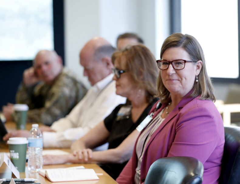 Teresa Hobt-Bingham, MSN, RN, NE-BC, associate nursing officer, Surgery, takes part in the discussions about the Medical Center’s active partnerships with the military. (Photo by Donn Jones)