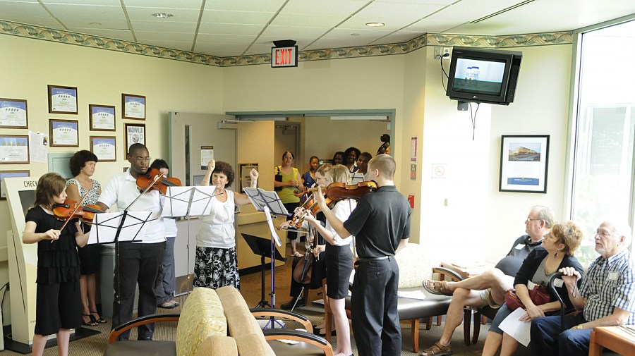 Music in the waiting area is just one of the touches to create a warm environment at the clinic. (photo by Mary Donaldson)