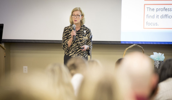 Ruth Kleinpell, Ph.D., R.N., ACNP-BC, was the featured speaker at last week’s Advanced Practice Grand Rounds. (photo by Susan Urmy)