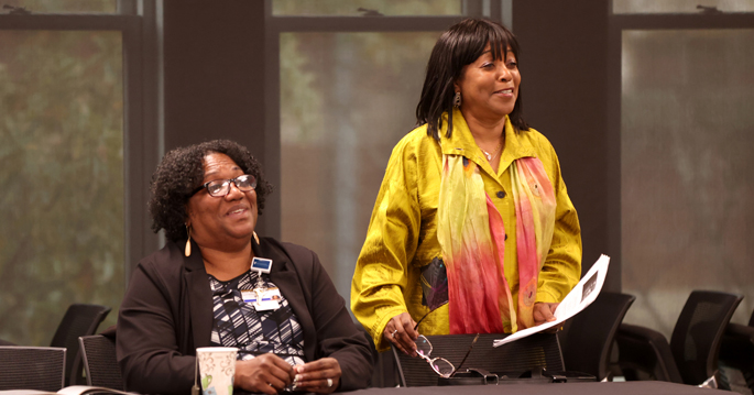 Mamie Williams, MPH, MSN, RN, FNP-BC, left, and Rumay Alexander, EdD, RN, were among those taking part in the inaugural Academy for Diverse Emerging Nurse Leaders.