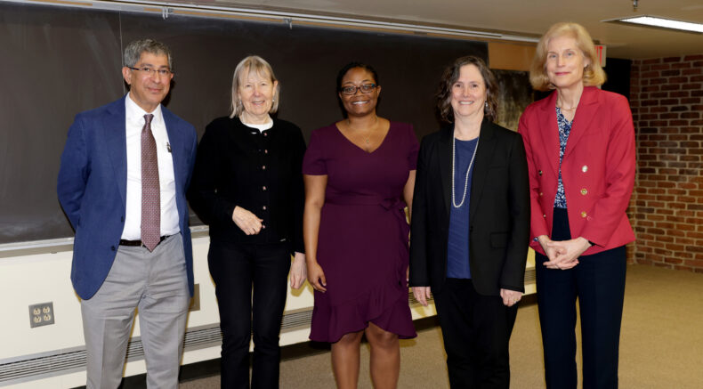 From left, John Kuriyan, PhD, Vanderbilt Prize recipient Frances Ashcroft, PhD, Vanderbilt Prize Student Scholar Yasminye Pettway, Kathleen Gould, PhD, and Jennifer Pietenpol, PhD. (photo by Donn Jones)