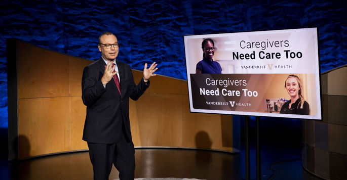 Jeff Balser, MD, PhD, spoke of the importance of VUMC’s workforce in this week’s Leadership Assembly video presentation.