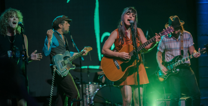 Suzie Brown, second from right, performs at the Back Corner in Nashville on Aug. 16, 2019. Other band members, from left to right: Sarah Aili, Scot Sax, and Billy Harvey.