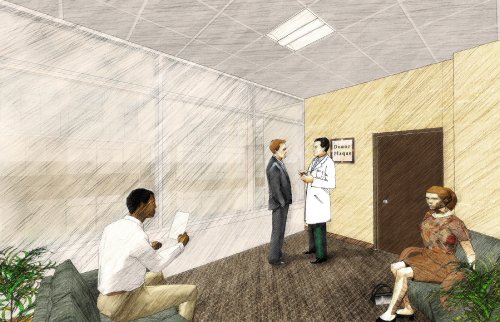 Dedicated meeting rooms for patient families or staff are part of the new tower’s design. (courtesy Earl Swensson Associates)