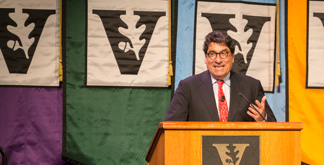 Chancellor Nicholas S. Zeppos addressed faculty at the 2014 Fall Assembly Aug. 21 in the Student Life Center. (Joe Howell/Vanderbilt)