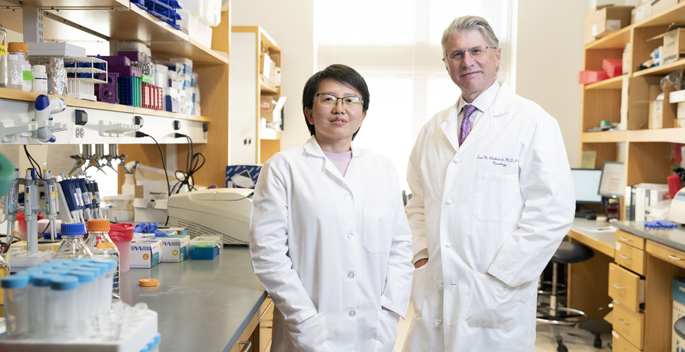 Research by Dane Chetkovich, MD, PhD, right, Ye Han, PhD, and colleagues on how antidepressants work points to possible new targets for drug development.