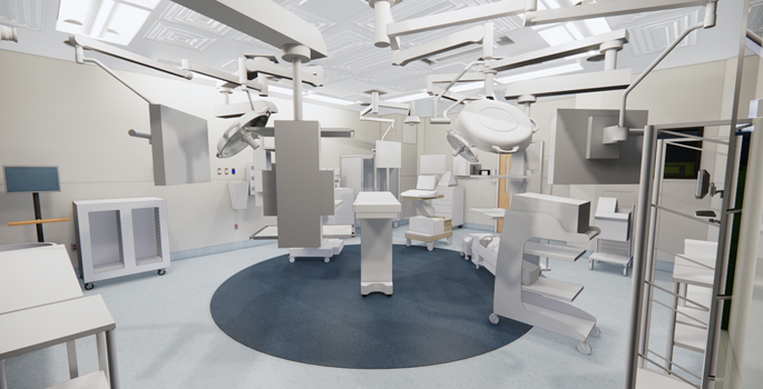 This rendering shows the layout of one of the 10 operating rooms at Monroe Carell Jr. Children’s Hospital at Vanderbilt that will be renovated.