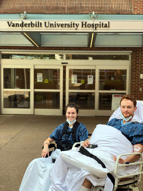 Cassie Rooke and William Nolan pose for a photo outside Vanderbilt University Adult Hospital while they were patients last year.