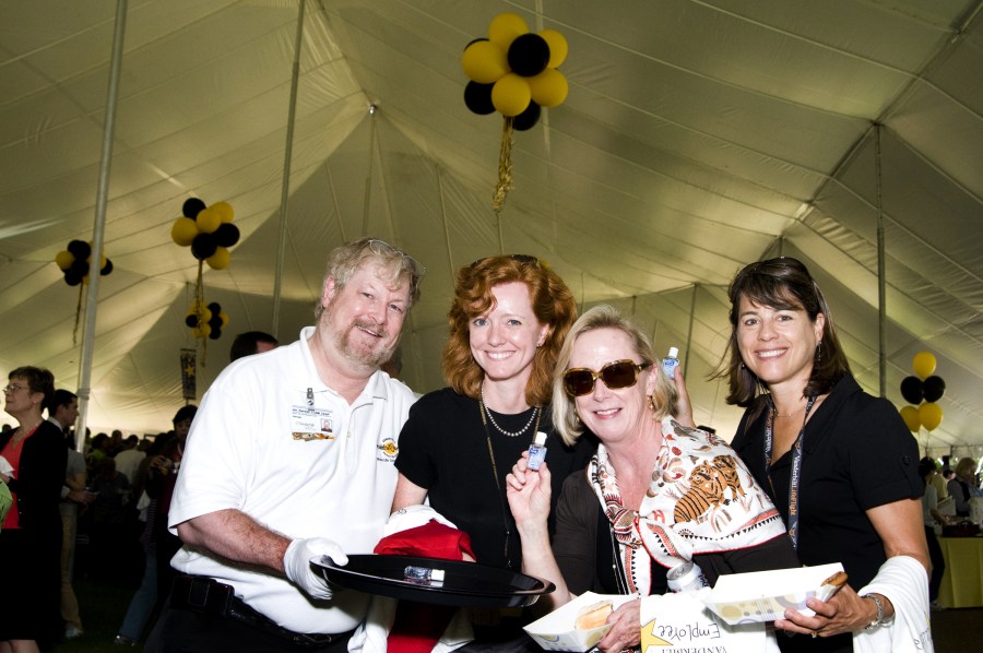 Vanderbilt’s Employee Celebration Month kicked off with a picnic on Alumni Lawn.  Among those on hand were, from left, Jim Kendall, Clisby Barrow, Julia Morris and Susan Hannasch. (photo by Susan Urmy)