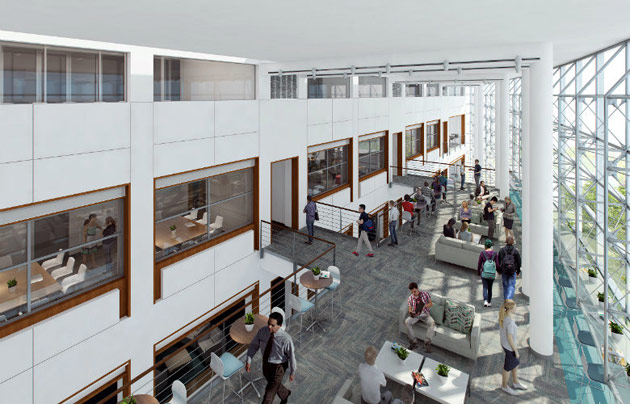 The fourth-floor atrium of the Eskind Biomedical Library renovation. (Rendering by Hasting Architectural Associates)