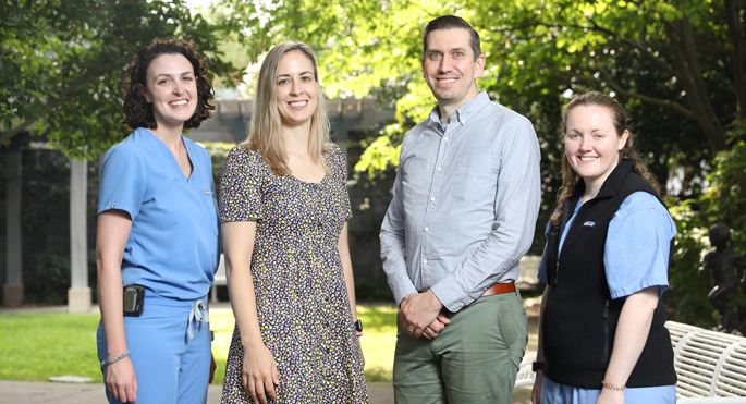 The study team included, from left, Danielle Orsagh-Yentis, MD, Lauren Klein, MD, Michael Dole, MD, and Katherine Black, MD. (photo by Erin O. Smith)