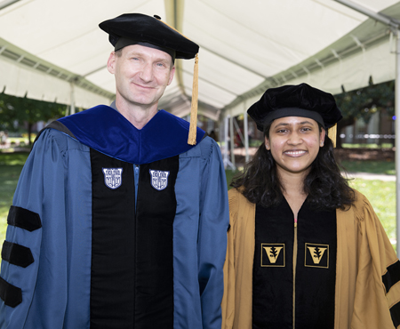 David Cortez, PhD, chair of Biochemistry, with graduate Archana Krishnamoorthy,PhD.