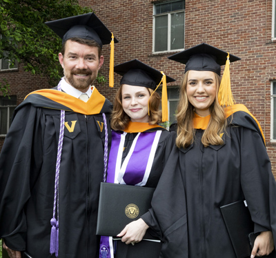 School of Nursing graduates, from left, Mark Miller, Zoey Williams, and Ashley Martignoni.