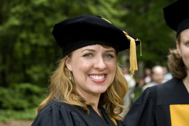 Kimberly Norman is all smiles at the Graduate School ceremony. (photo by Susan Urmy)