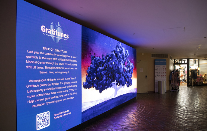 The digital art installation if part of the Gratitunes program launched in 2020 to thank the medical staff on the front lines of COVID-19. (photo by Erin O. Smith)