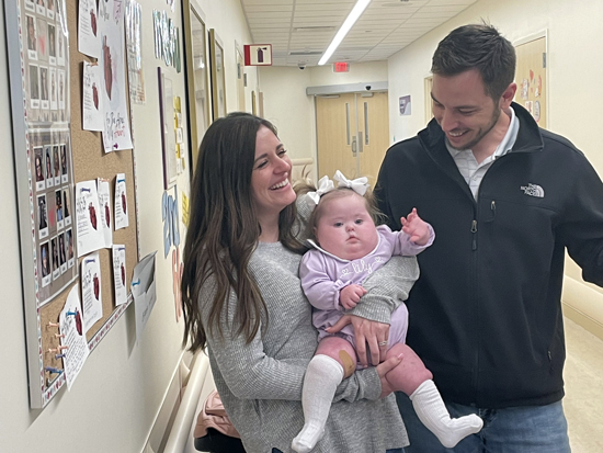 Esophageal surgery patient Lily Hale with her parents, Jessica and Wesley