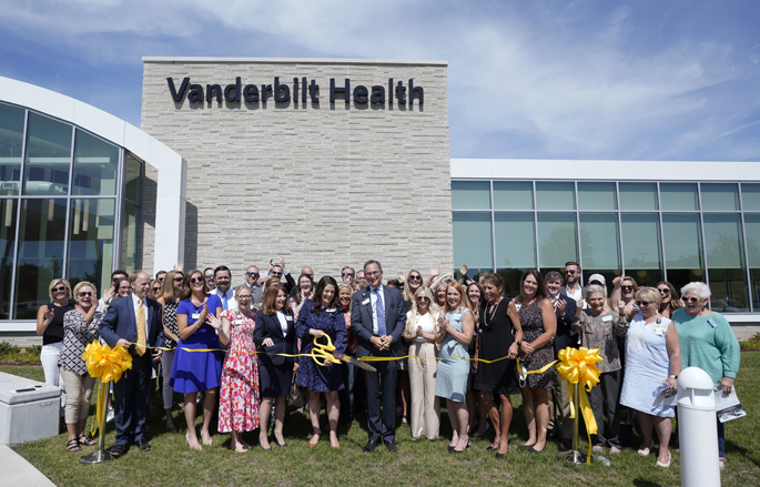 Officials with VUMC, Vanderbilt Wilson County Hospital and the Hendersonville Chamber of Commerce cut the ribbon during last week’s anniversary celebration for the Vanderbilt Health Hendersonville Clinic. (photo by Donn Jones)