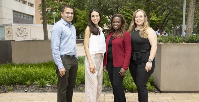 The study team included, from left, Mohammad Saleem, PhD, Lale Ertuglu, MD, Annet Kirabo, PhD, and Ashley Pitzer, PhD.
