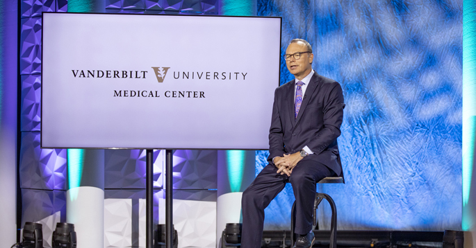Jeff Balser, MD, PhD, discussed results of VUMC’s Culture Survey during the Leadership Assembly.
