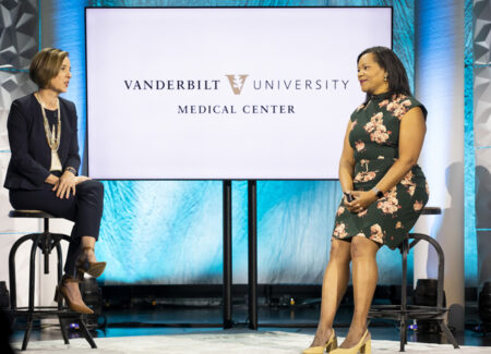 Amy Schoeny, PhD, left, and Consuelo Wilkins, MD, MSCI, talked about diversity and inclusion efforts.