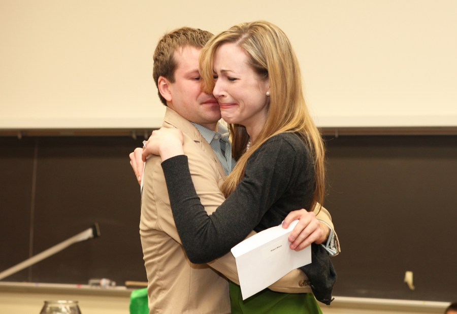 Jessica Adams and Robert Wilson get emotional upon learning they matched together at Vanderbilt. (photo by Susan Urmy)