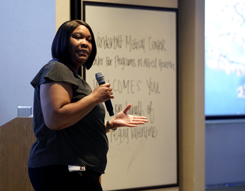 Ebony McHaskell speaks during a presentation about VUMC’s new medical assistant training program.