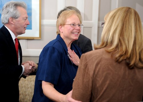 Lorraine Mion, Ph.D., R.N., was all smiles at the reception. (photo by Joe Howell)