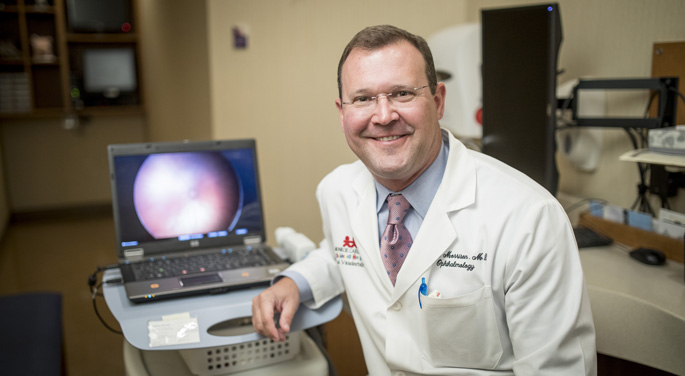 David Morrison, MD, and colleagues are studying whether to implant an artificial intraocular lens or fit a contact lens over a baby’s cornea after cataract surgery.