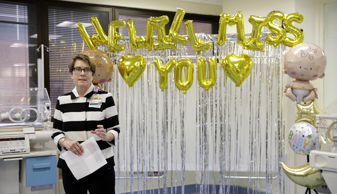 Meg Rush, MD, MMHC, talks about the history of the Stahlman NICU during the reception marking the unit’s closure.