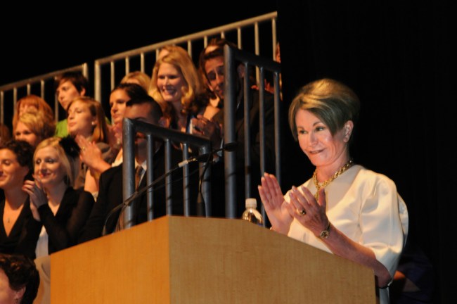 VUSN Dean Colleen Conway-Welch, Ph.D., welcomes the crowd at Langford Auditorium. (photo by Mary Donaldson)