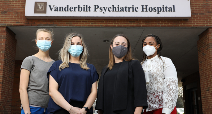 Members of the co-occurring disorders intensive outpatient program include, from left, Susan Crawford, RN-BC, Amy Hulings, LCSW, Jessica Lavender, LPC-MHSP, and Maria Dixon, LMSW.
