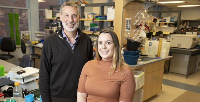 Jeffrey Rathmell, PhD, left, and Kelsey Voss, PhD, led a multidisciplinary team that identified iron metabolism in T cells as a potential target for treating lupus.