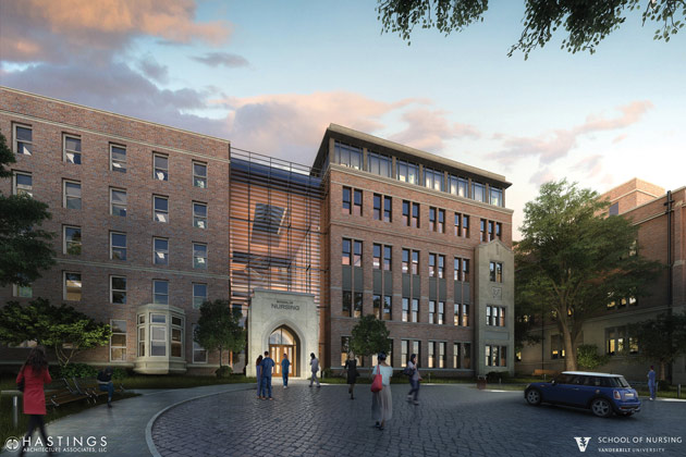 Architect’s rendering of the new Vanderbilt University School of Nursing expansion as seen from 21st Avenue South. (Hastings Architecture Associates LLC/Vanderbilt University School of Nursing)