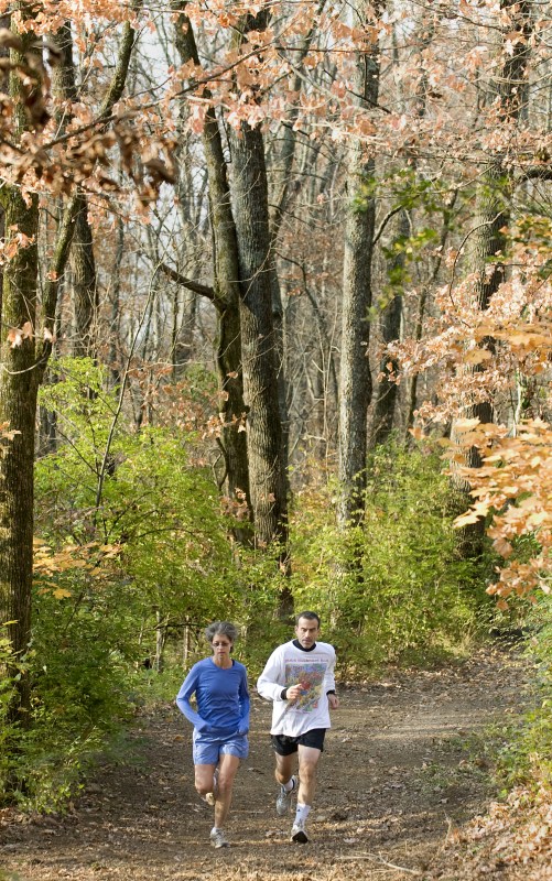 Susan and Herb Schwartz go for a run in Percy Warner Park. (photo by Joe Howell)