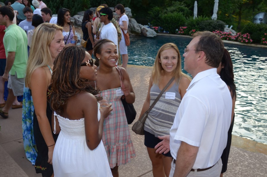Jeff Balser, M.D., Ph.D., talks with students during last week’s party for the School of Medicine’s Class of 2015. (photo by Tommy Lawson)