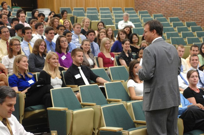 Jeff Balser, M.D., Ph.D., addresses incoming School of Medicine students during last week’s orientation activities. (photo by Anne Rayner)