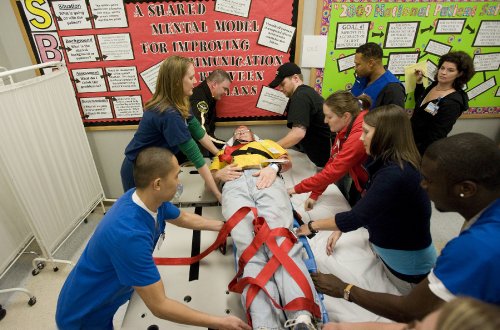 A 'victim' receives care in Vanderbilt's Emergency Department during Tuesday's Disaster Drill. (photo by Joe Howll)