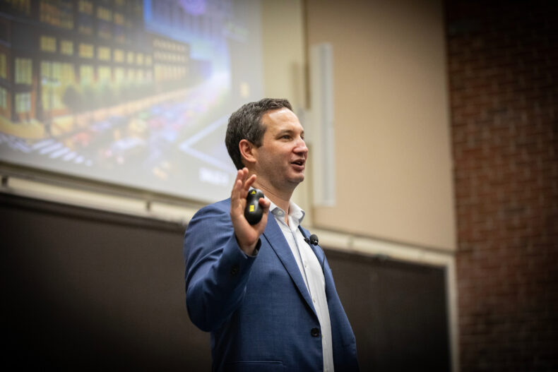 Daniel Fabbri, PhD, spoke about his entrepreneurial journey from graduate studies to founding a successful health care technology company. (photo by Erin O. Smith)