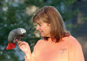 Terrell talks with her pet parrot Toulouse, who is nearly 20 years old. Dana Johnson 