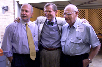 From left, Dr. Harry Jacobson, Vice Chancellor for Health Affairs; E. Gordon Gee, Chancellor; and Dean Chapman.
photo by Dana Johnson