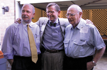 Today’s leaders:  From left, Dr. Harry Jacobson, Vice Chancellor for Health Affairs; E. Gordon Gee, Chancellor; and 
Dr. John Chapman, Dean of the Medical School.