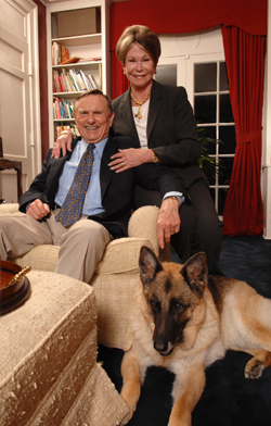 Conway-Welch at home with her husband, Nashville businessman Ted Welch, and one of the couple’s beloved pets, Heidi. (photo by Anne Rayner)