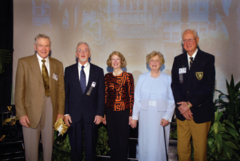 The Vanderbilt Medical Alumni Association honored, left to right, Robert Collins Sr., M.D., and Bert O'Malley, M.D., (Distinguished Alumnus awards ); Frances K. Hardcastle, (Distinguished Service award); and Sarah Sell, M.D., and William Wadlington, M.D., (Achievement awards).
Photo by Tommy Lawson