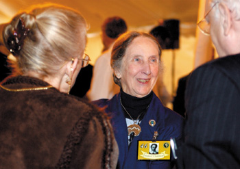 Dr. Mildred Stahlman, class of 1946, is congratulated by Dr. John Chapman and Judy Jean Chapman after receiving the Distinguished Alumna award during the Medical Alumni Reunion last week. Dr. Alan Rosenthal, class of 1964, also received the alumnus award, and Nelson Andrews and Monroe Carell Jr. received Distinguished Service awards.